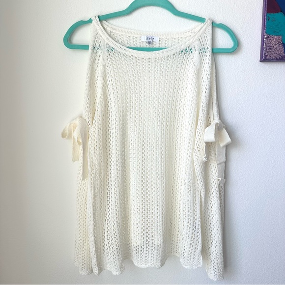 Crochet Knit Cold Shoulder Top Swimsuit Coverup Hollow Out Knit Loose Shirt - Picture 5 of 7